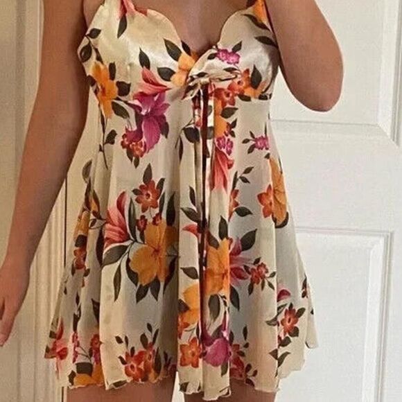 VTG Y2K VICTORIA'S SECRET Babydoll Chemise Slips Dress Sheer Multi Floral Sz L - Picture 1 of 7